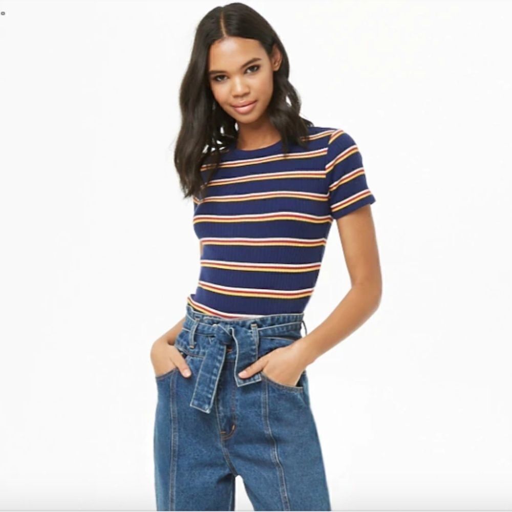 Forever 21 Striped Ribbed Knit Tee